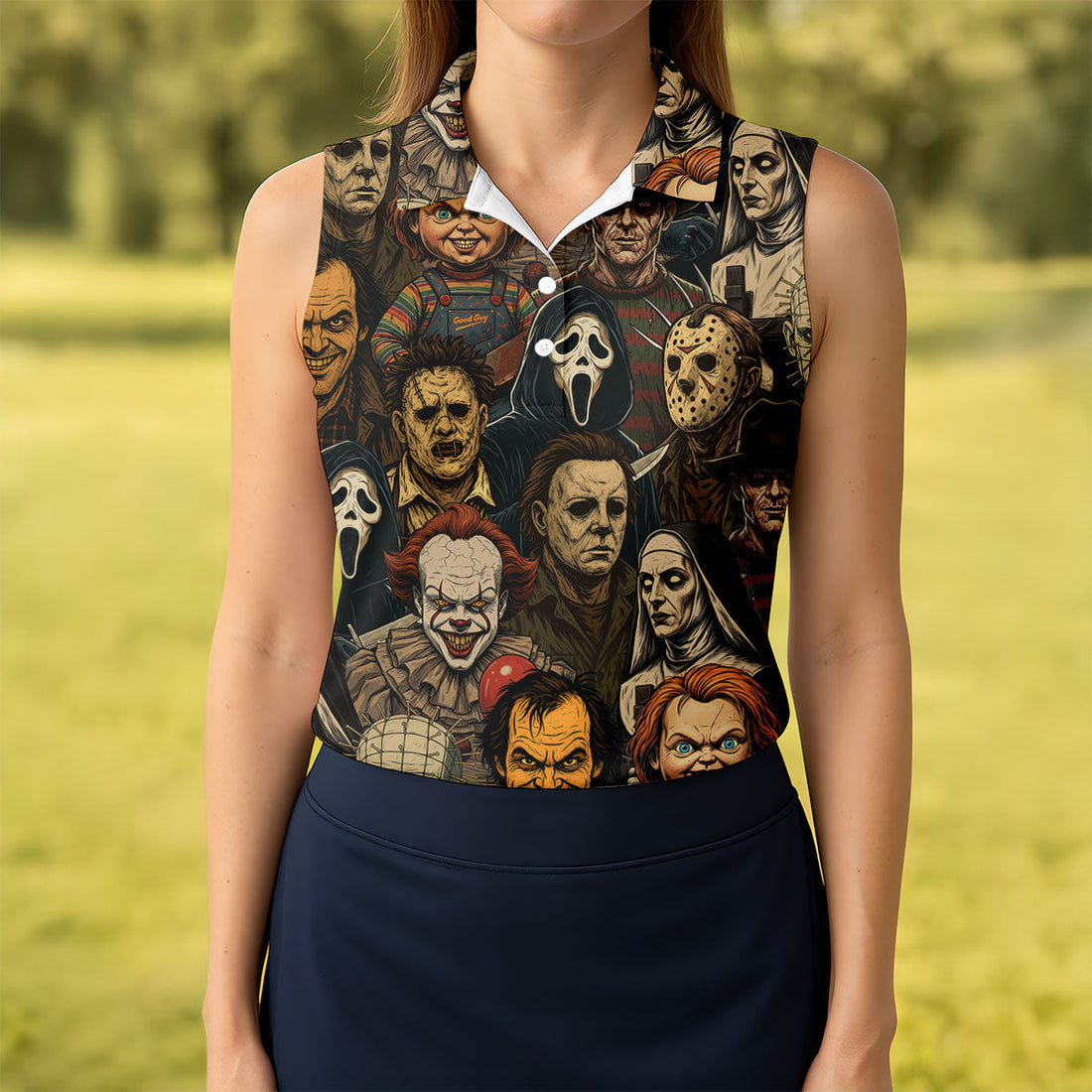 Horror Halloween Character Halloween Women Polo Shirt Ladies Golf Shirts, Halloween Golf Shirt