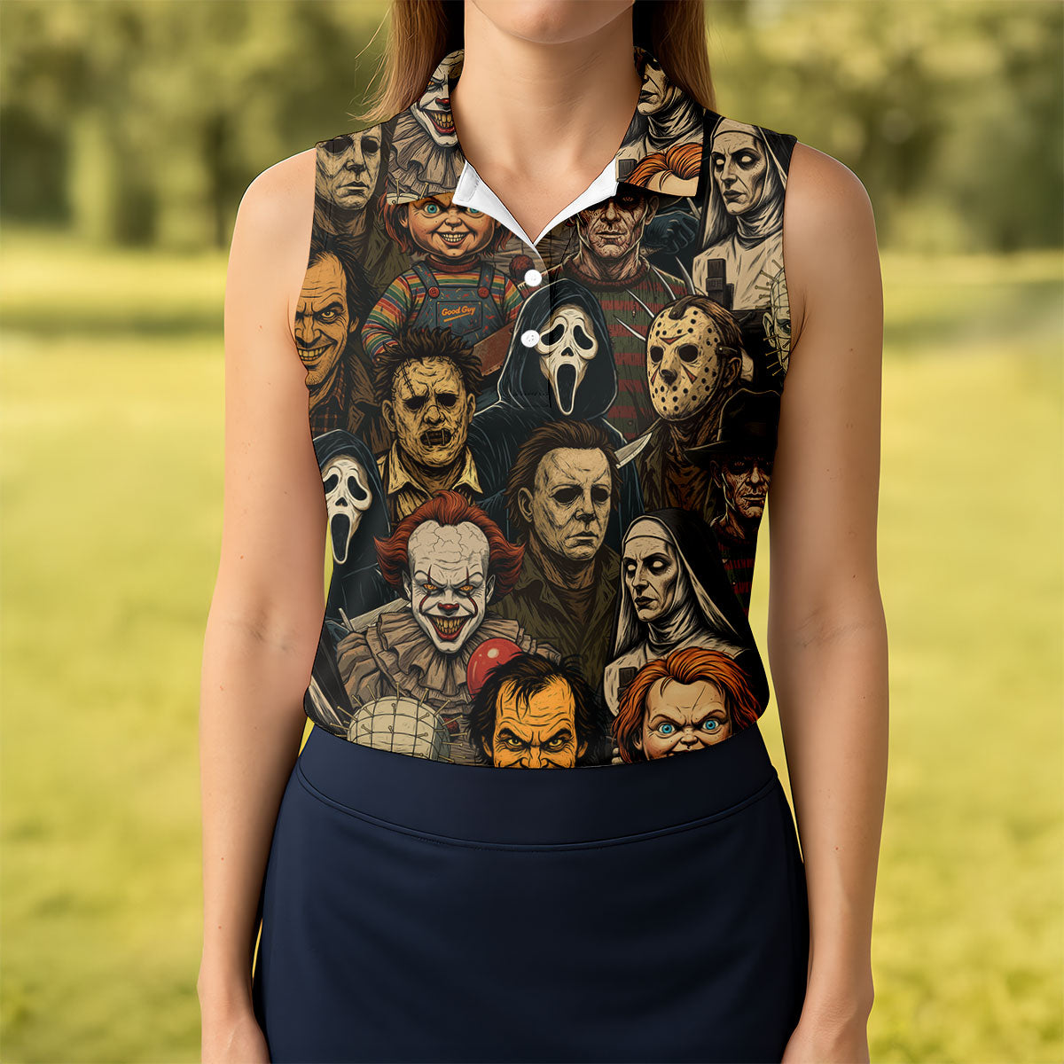 Horror Halloween Character Halloween Women Polo Shirt Ladies Golf Shirts, Halloween Golf Shirt