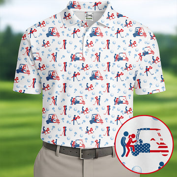 Naughty Couple Funny Stick Figures Patriotic Golf Shirt, 250 Years 4th Of July Golf Shirts For Men