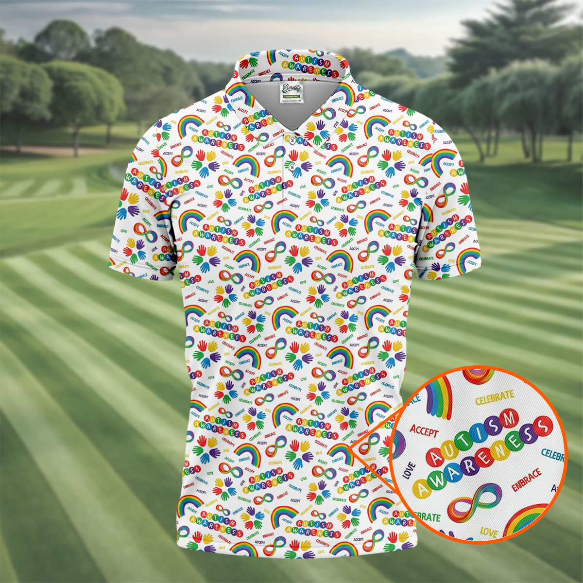 Autism Awareness Rainbow Pattern Colorful Handprints White Golf Shirt, Polo ShirtFor Men