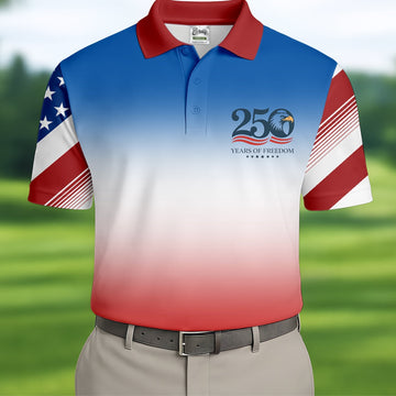 250 Years Of Freedom Eagle America Flag Golf Tops For Men, 250th Anniversary Golf Shirts For Men