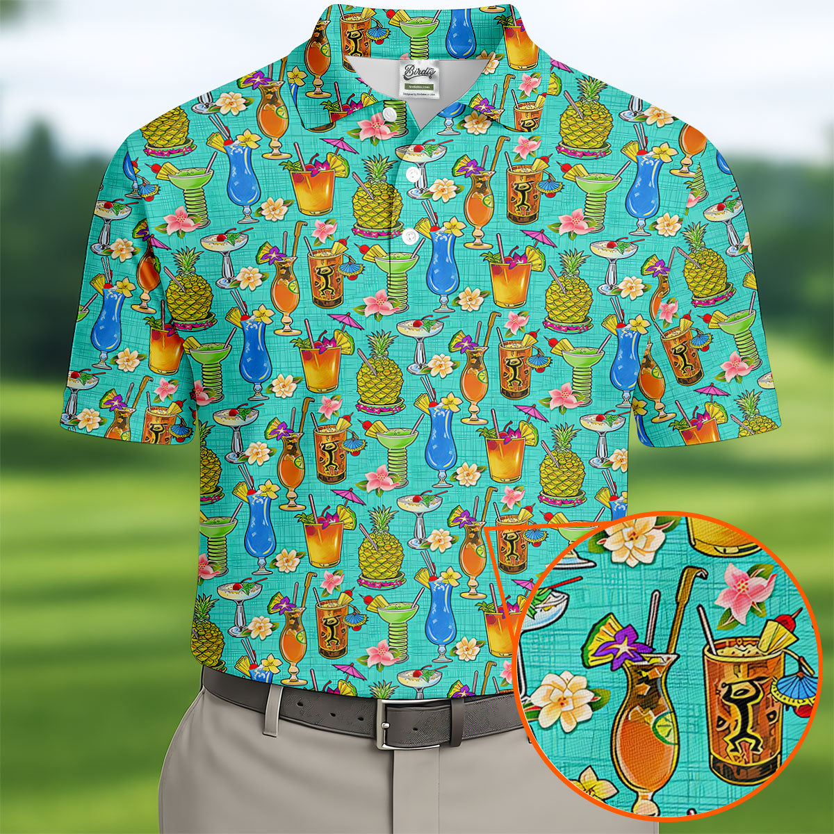 Tropical Cocktail Summer Vibe Retro Golf Shirt, Golf Tops For Men, Polo ShirtFor Men, Golf Shirts For Men