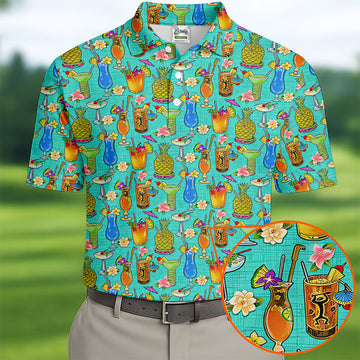 Tropical Cocktail Summer Vibe Retro Golf Shirt, Golf Tops For Men, Polo ShirtFor Men, Golf Shirts For Men