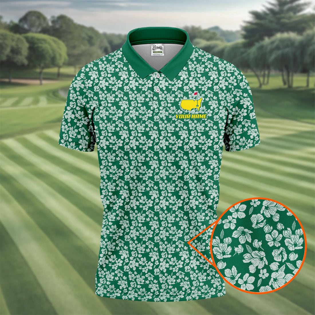 Floral Silhouette Green And White Golf Tops For Men, Golf Shirts For Men, Polo ShirtFor Men