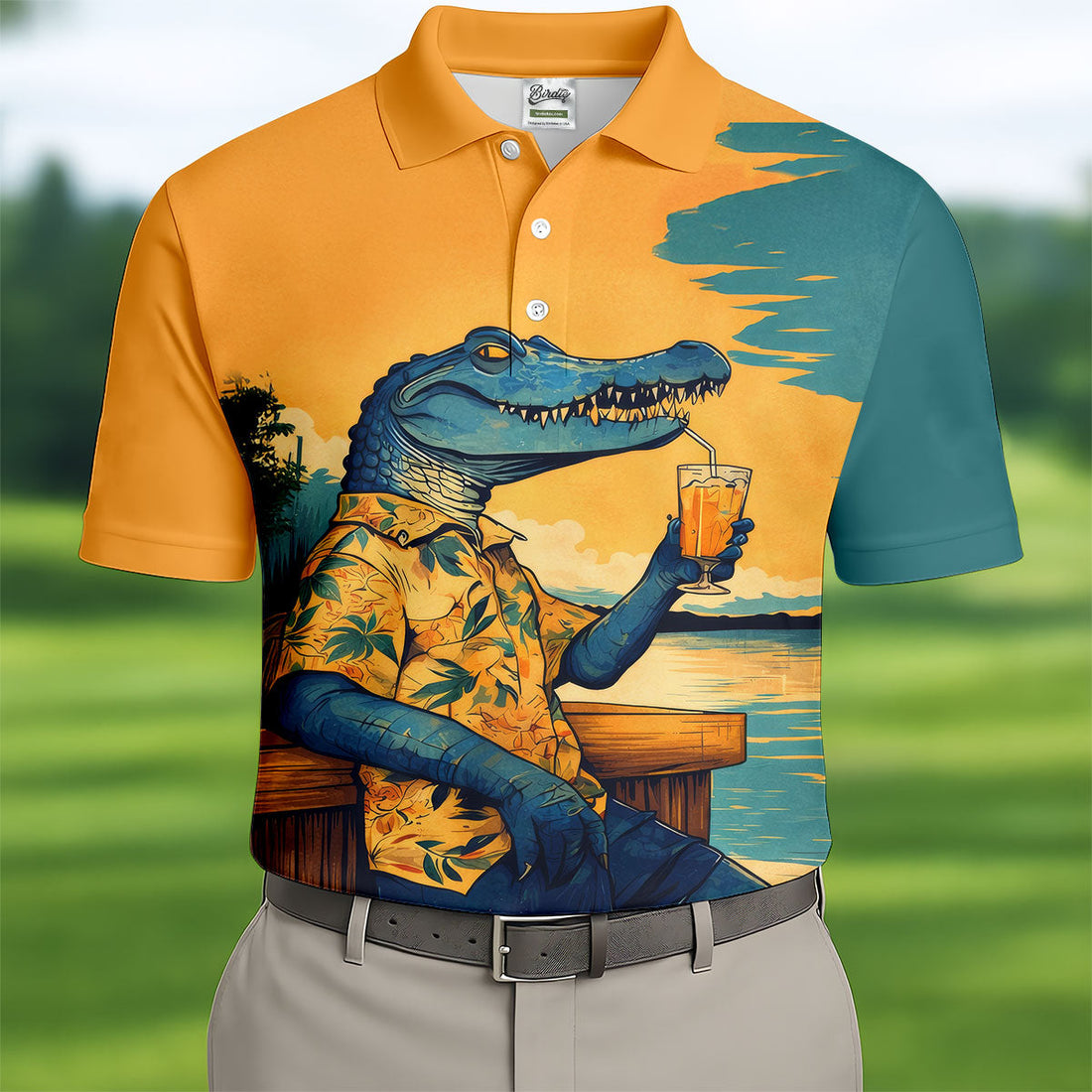 Funny Crocodile Tropical Theme Hawaiian Golf Shirt, Polo Shirt Men, Golfing Apparel