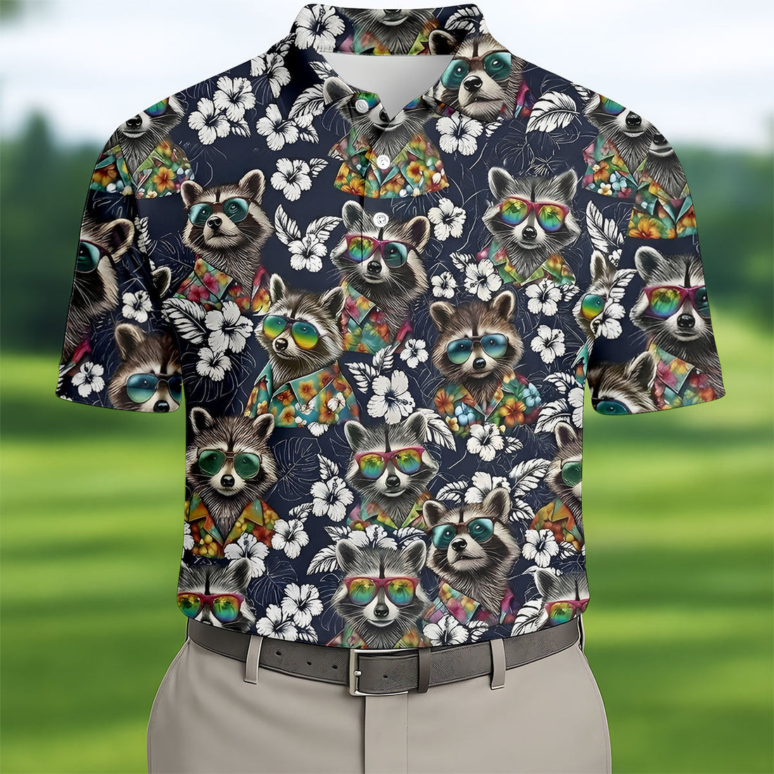 Raccoon Sunglasses Floral Tropical Hawaiian Shirt, Shirt For Men, Tropical Button Up Shirt