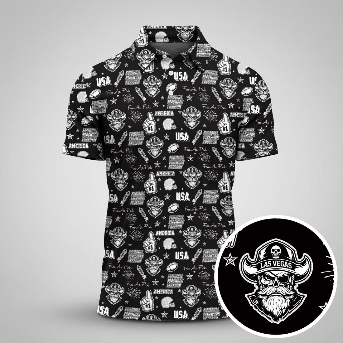 Pirate Black Silver White Sport Polo, American Football League Gift Ideas For Football Fans