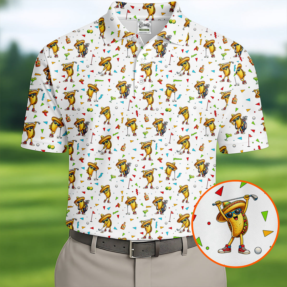 Fairway Fiesta Taco Margarita Mexico Theme White Golf Shirt, Men's Golf Shirts, Polo ShirtFor Men