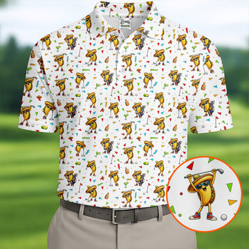 Fairway Fiesta Taco Margarita Mexico Theme White Golf Shirt, Men's Golf Shirts, Polo ShirtFor Men
