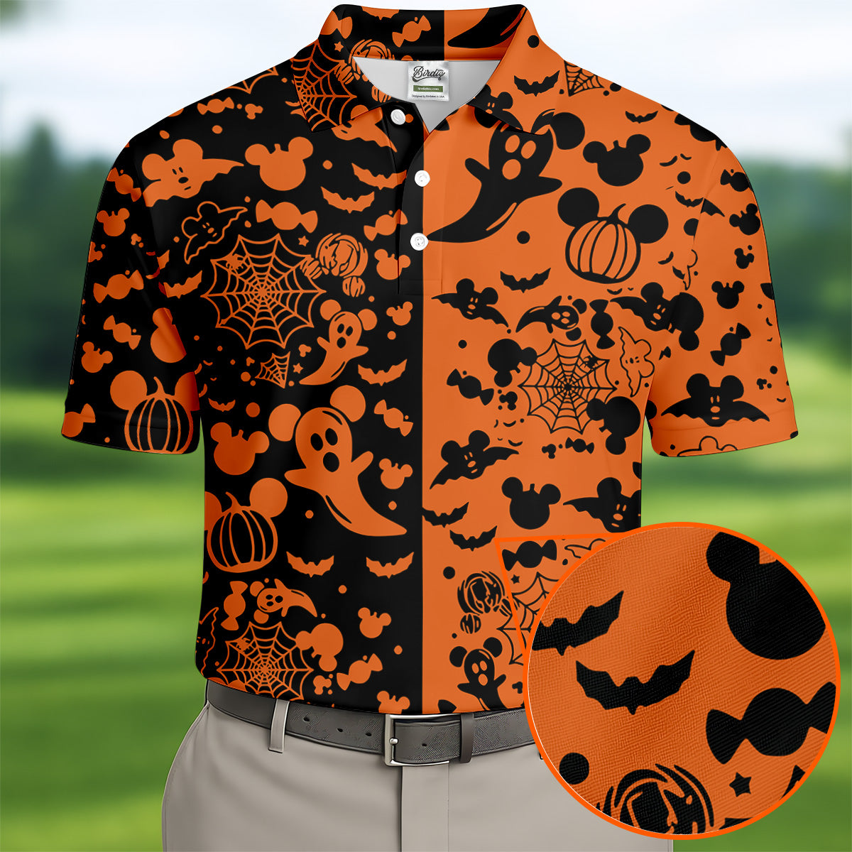 Cute Animated Ghost Black And Orange Halloween Golf Shirt, Fun Golf Shirts For Men, Polo ShirtFor Men