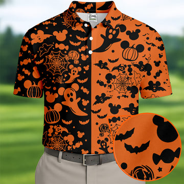 Cute Animated Ghost Black And Orange Halloween Golf Shirt, Fun Golf Shirts For Men, Polo ShirtFor Men