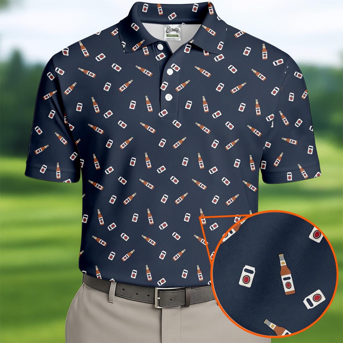 Beer Bottle Vs Can Seamless Pattern Golf Tops For Men, Golf And Beer Golf Shirts For Men
