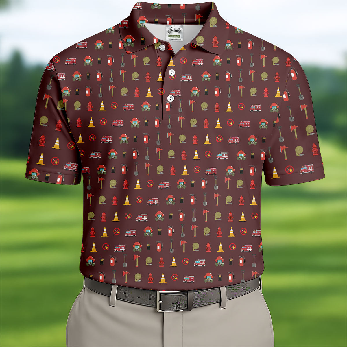 Fireman Patter Men's Funny Golf Shirts, Golf Tops For Men, Polo ShirtFor Men, Golf Shirts For Men