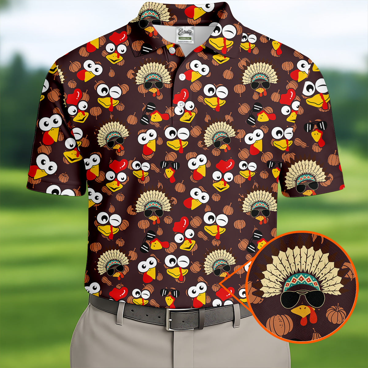 Thanksgiving Polo Golf Tops For Men, Pumpkin Turkey Fun Golf Shirts For Men, Thanksgiving Golf Gift For Men
