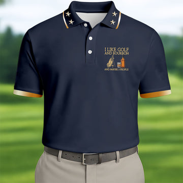 I Like Golf And Bourbon Navy Golf Shirt, Golf And Whiskey Golf Shirts For Men, Men's Funny Golf Shirts