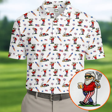 4th Of July Funny Man Golf And Beer USA Polo ShirtPatriotic Golf Shirt, 250th Anniversary Golf Shirts For Men