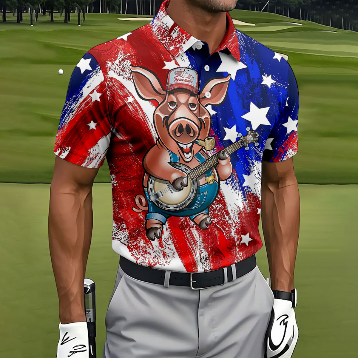 Patriotic American Flag Brush Strokes Funny BBQ 250th Anniversary Polo Shirt Men, Golf Shirts For Men