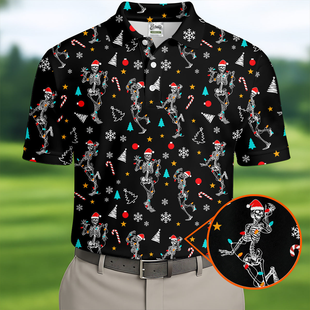 Skeleton Christmas Fun Golf Shirts For Men, Christmas Golf Shirt, Polo ShirtFor Men, Cool Golf Gift
