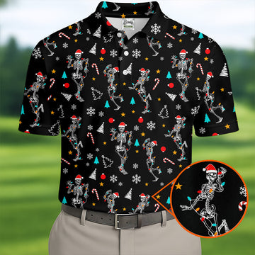 Skeleton Christmas Fun Golf Shirts For Men, Christmas Golf Shirt, Polo ShirtFor Men, Cool Golf Gift