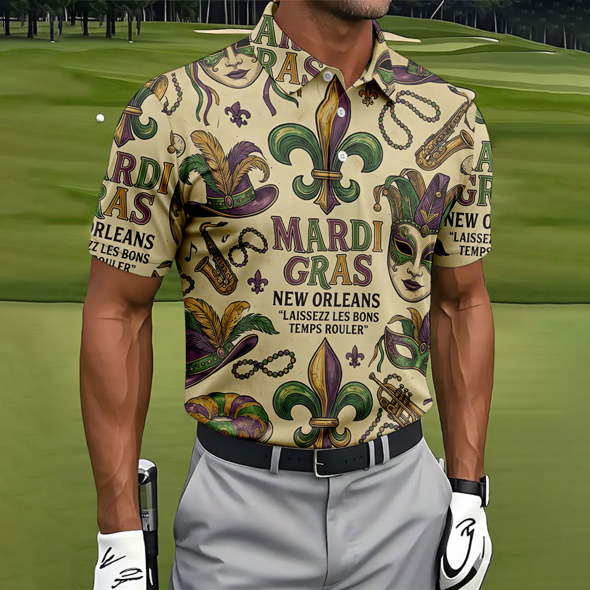 Mardi Gras New Orleans Fleur De Lis Carnival Hat Men's Golf Polo Shirtlf Shirts For Men