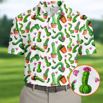 Funny Cactus Adult Humor Mens Golf Shirts, Polo ShirtFor Men, Valentines Golf Gift, Golf Gift For Men