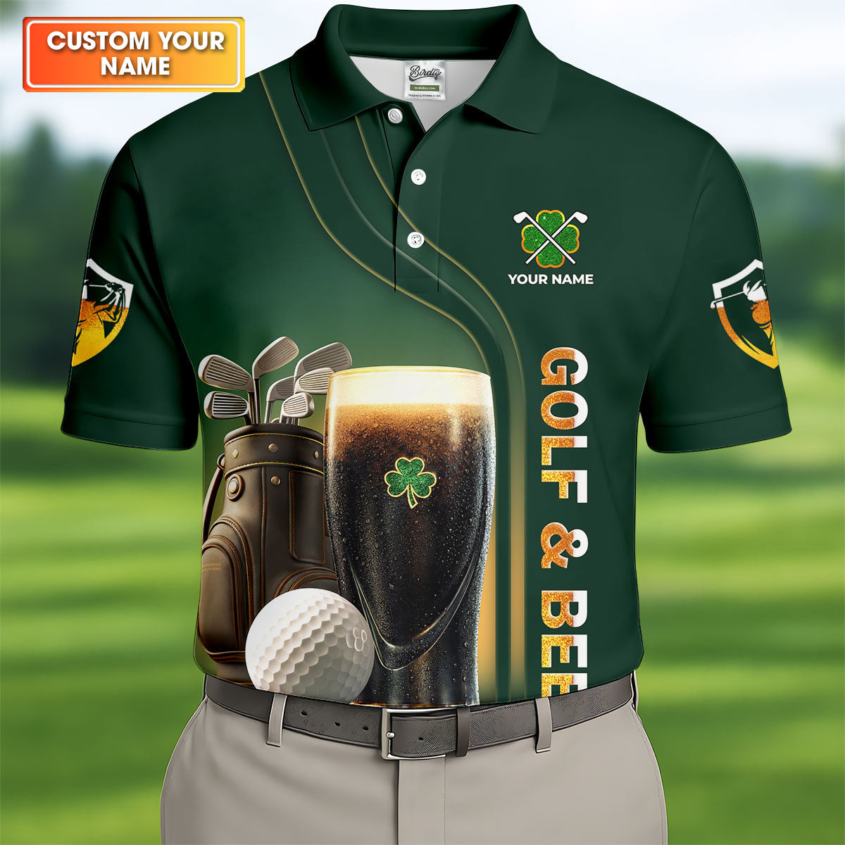 Birdie Bogey Eagle Par Golf And Beer St Patrick's Day Green Golf Tops For Men, Golf Shirts For Men
