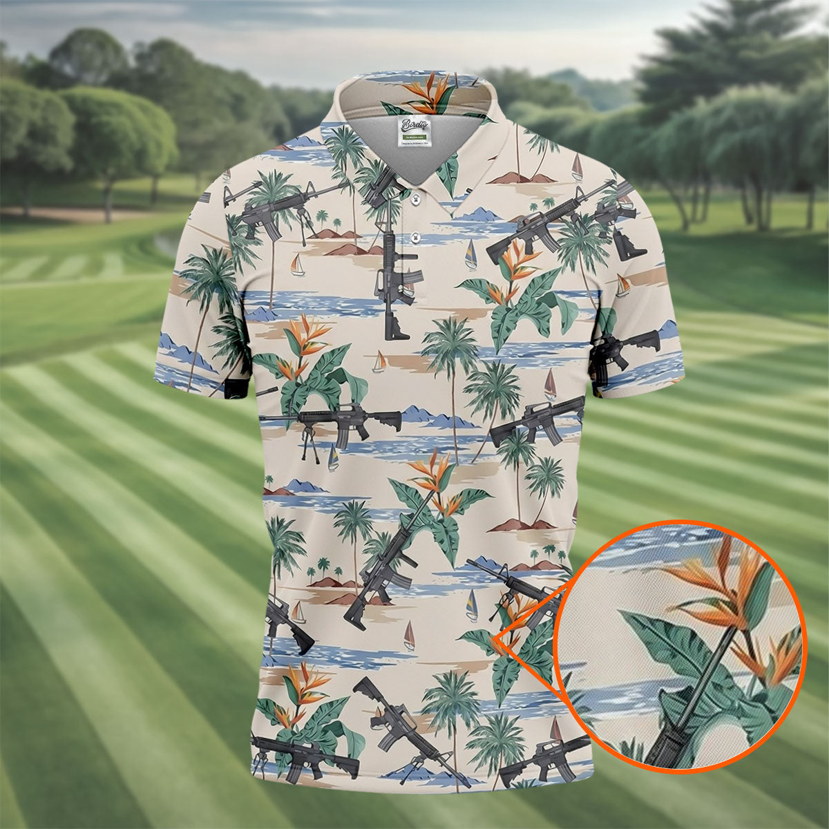 Hawaiian Palm Tree With Army Theme Golf Shirts For Men, Polo ShirtFor Men, Golfing Apparel