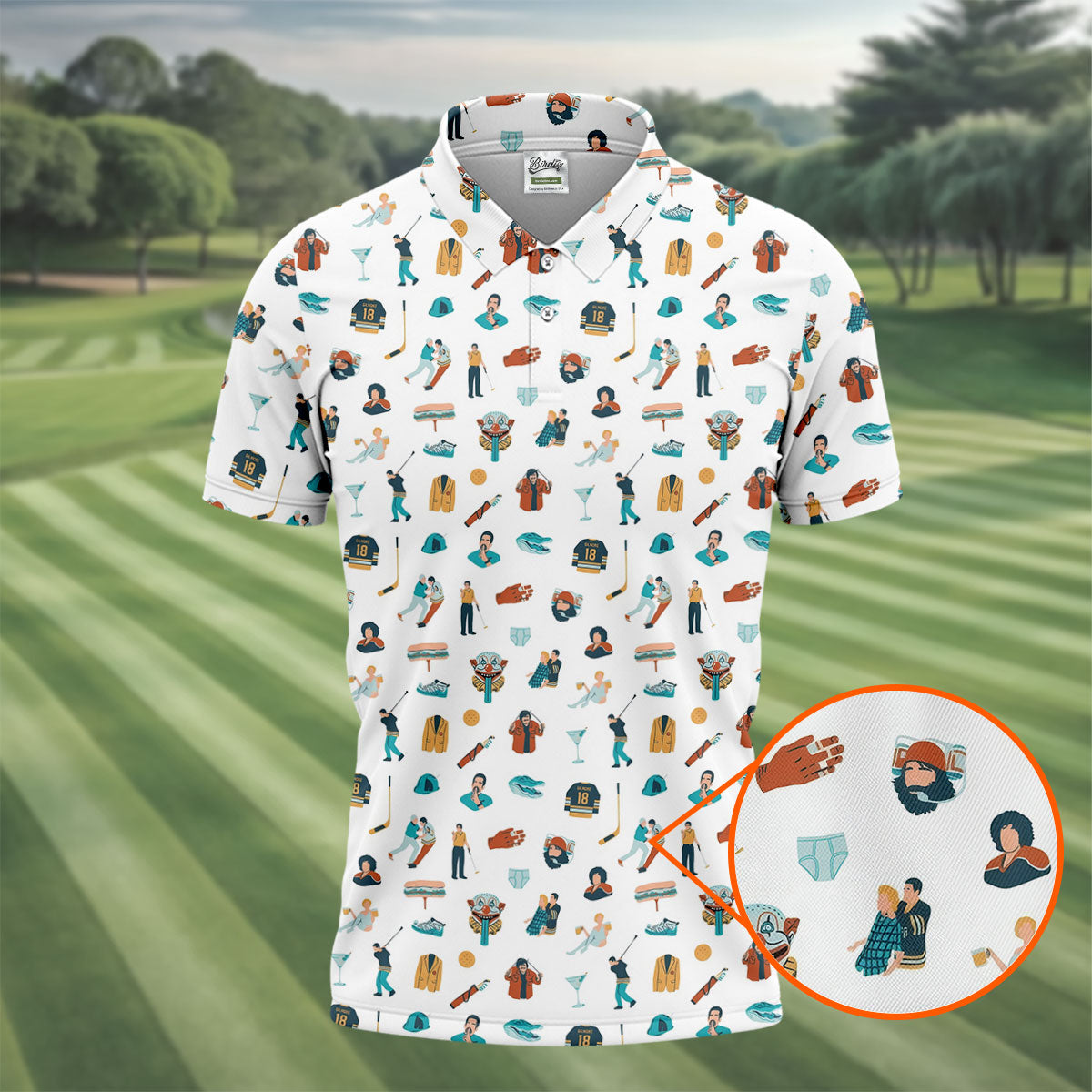 30th Anniversary Sport Movie Character White Golf Shirt, Men's Funny Golf Shirts, Golf Shirts For Men
