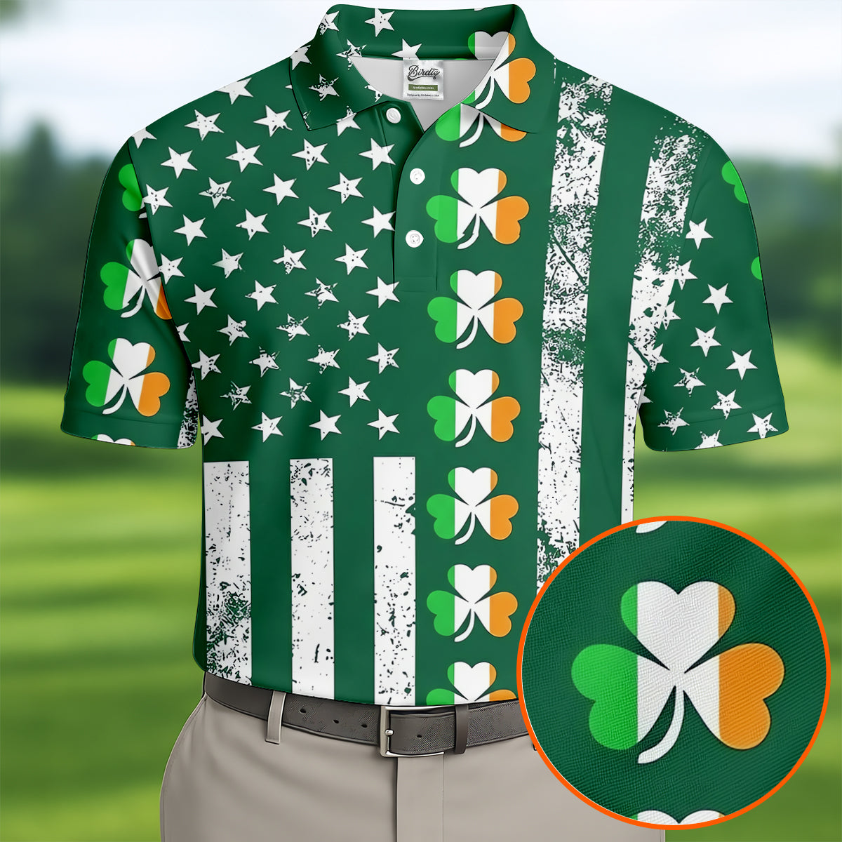 Irish Shamrock Vertical Stripes St Patrick's Day Golf Shirt, Polo ShirtFor Men, Golf Shirts For Men