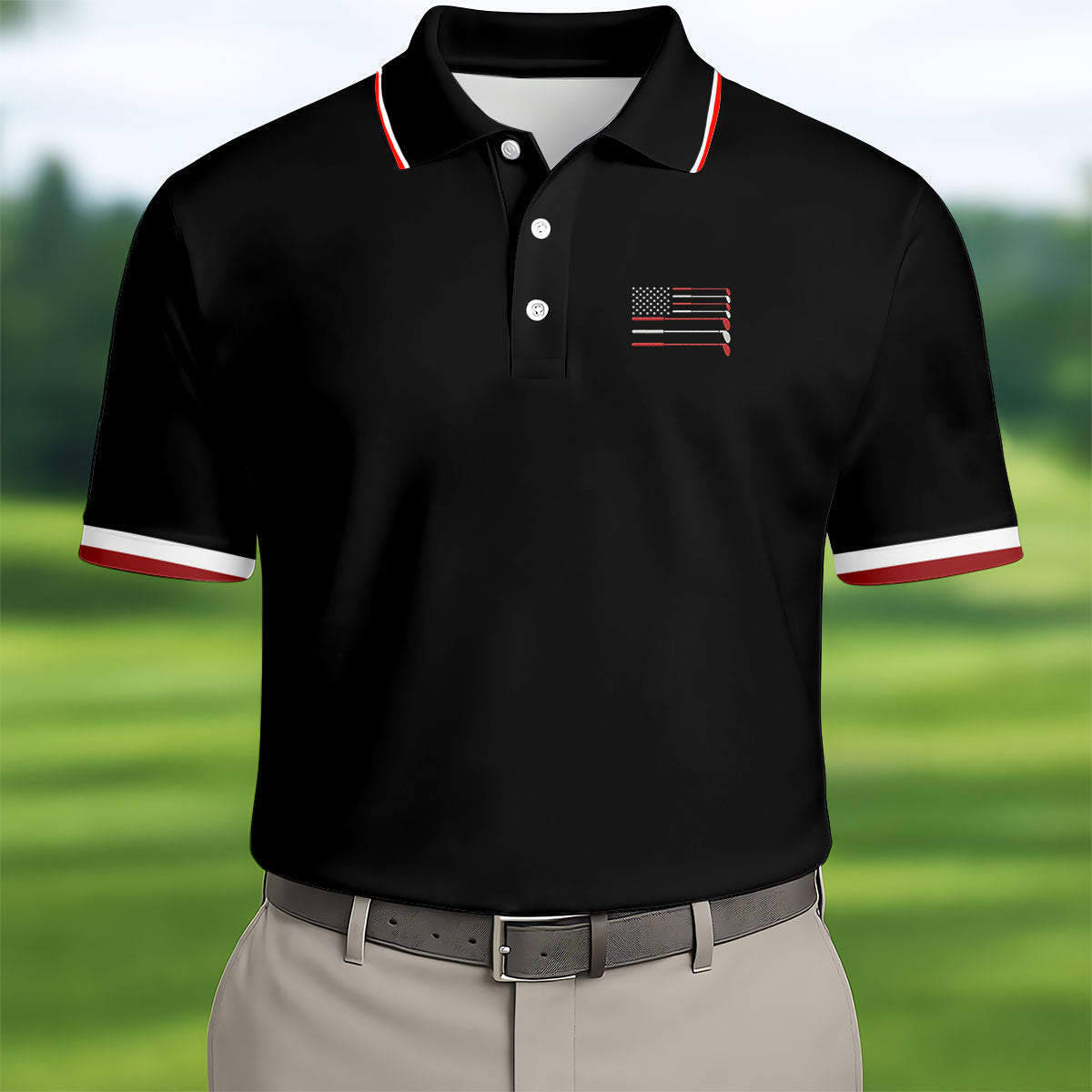 Golf Clubs US Flag Logo 250 Years Black Golf Shirt, Patriotic 4th Of July Golf Shirts For Men