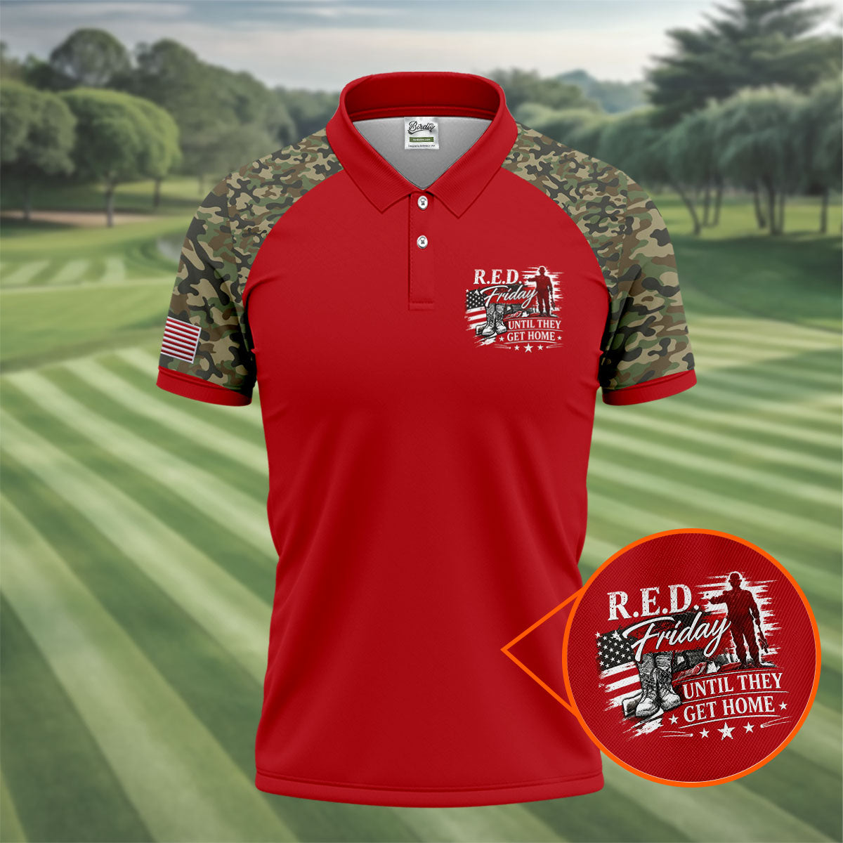 RED Friday Untill They Get Home Red Camo Golf Shirt, Veteran Memorial 250 Years Polo Shirtor Men