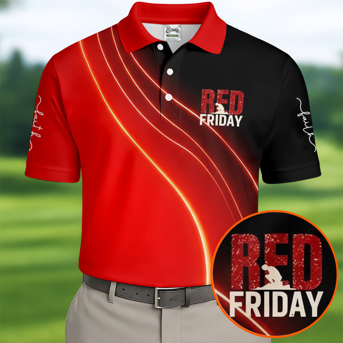 Red Friday Red Black Gradient Faith 4th Of July Golf Shirt, 250 Years Polo Shirt Men