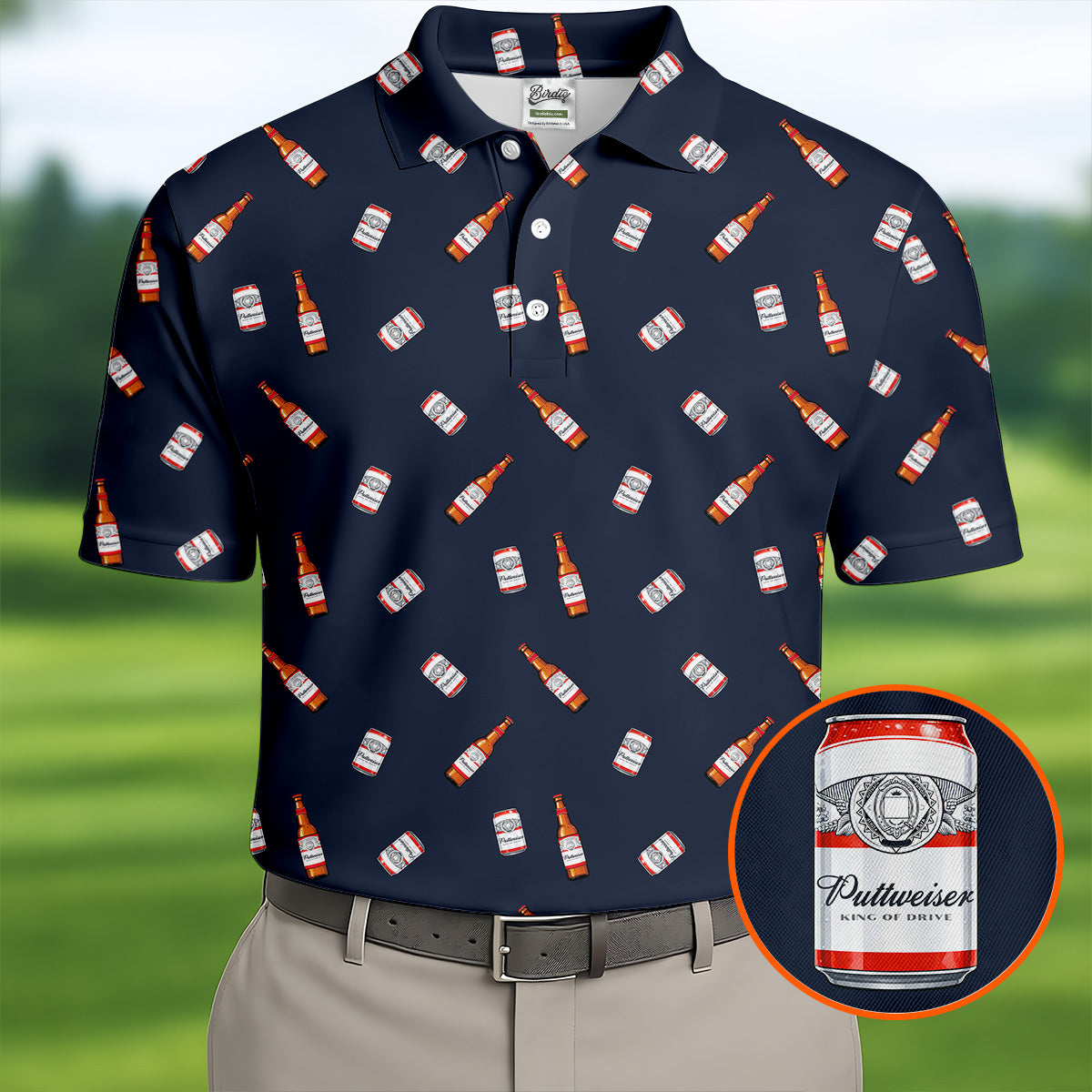 Puttweiser King Of Drive Golf And Beer Men's Funny Golf Shirts, Golf Tops For Men, Golf Shirts For Men