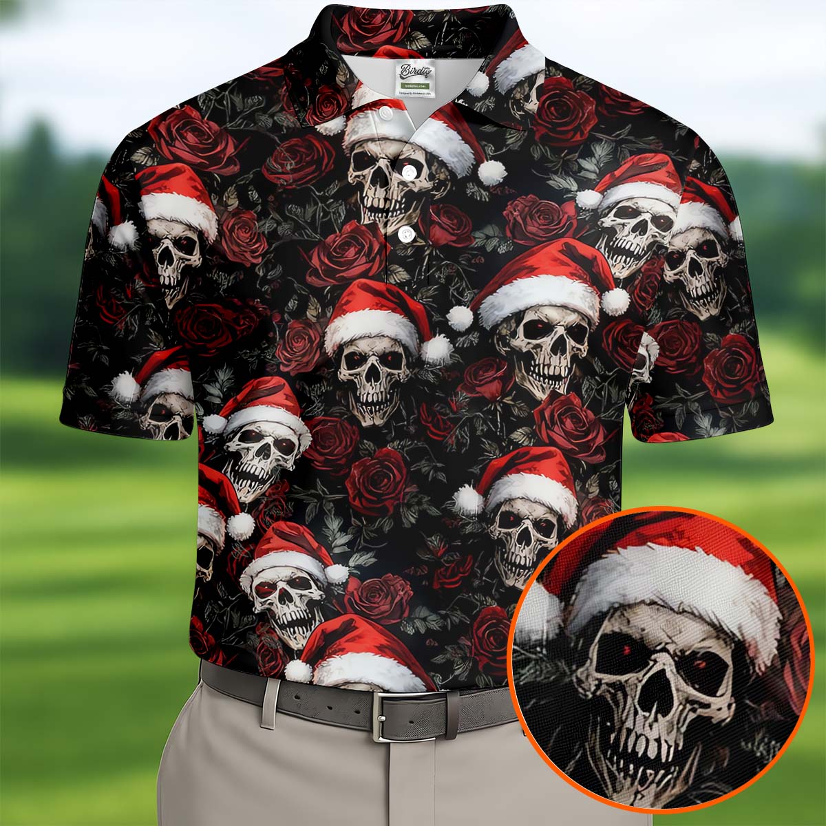 Vintage Skull And Roses Christmas Golf Shirt, Cool Golf Outfit, Polo Shirtor Men, Golf Shirts For Men