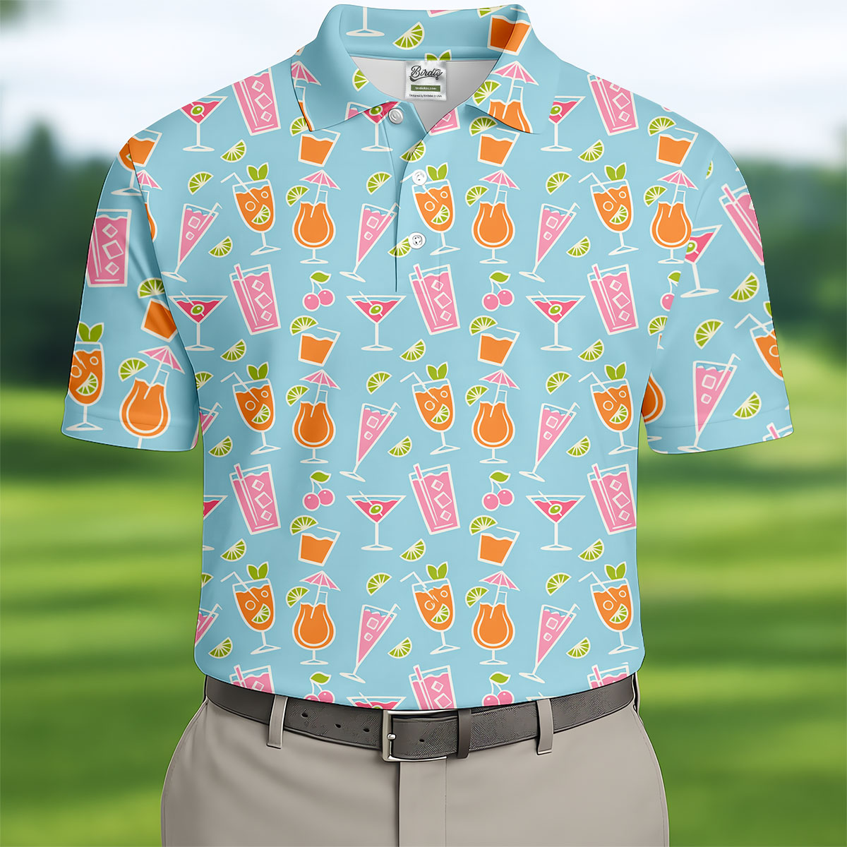 Tropical Cocktail Drinks Pattern Golf Shirt, Mens Golf Shirts, Golf Apparel For Men