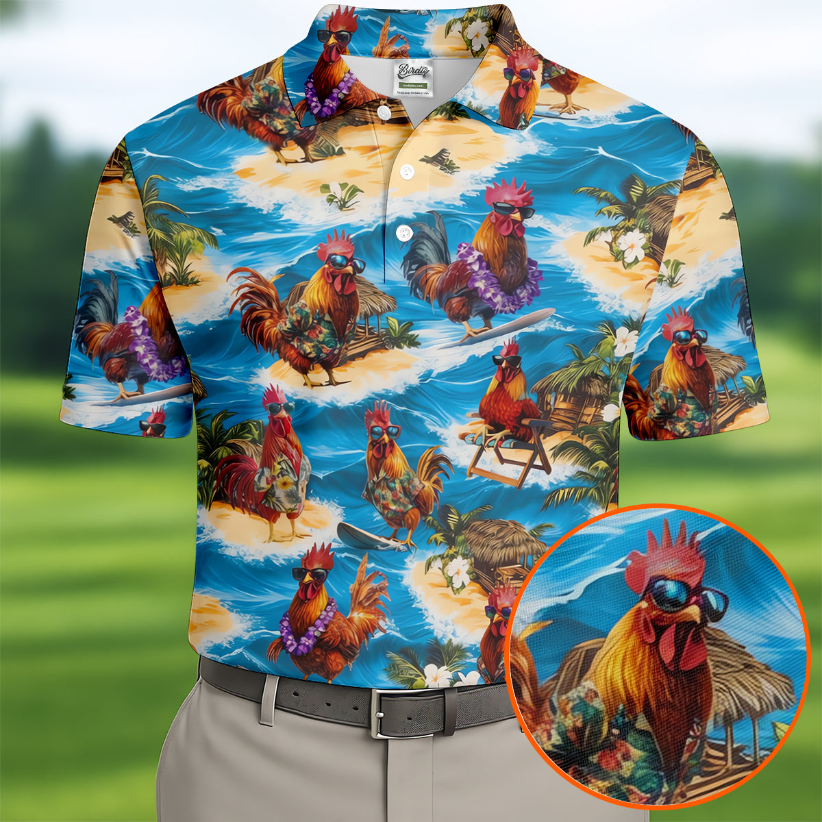 Cool Rooster Beach Vacation Hawaiian Golf Shirt, Mens Golf Polo, Printed Golf Shirts