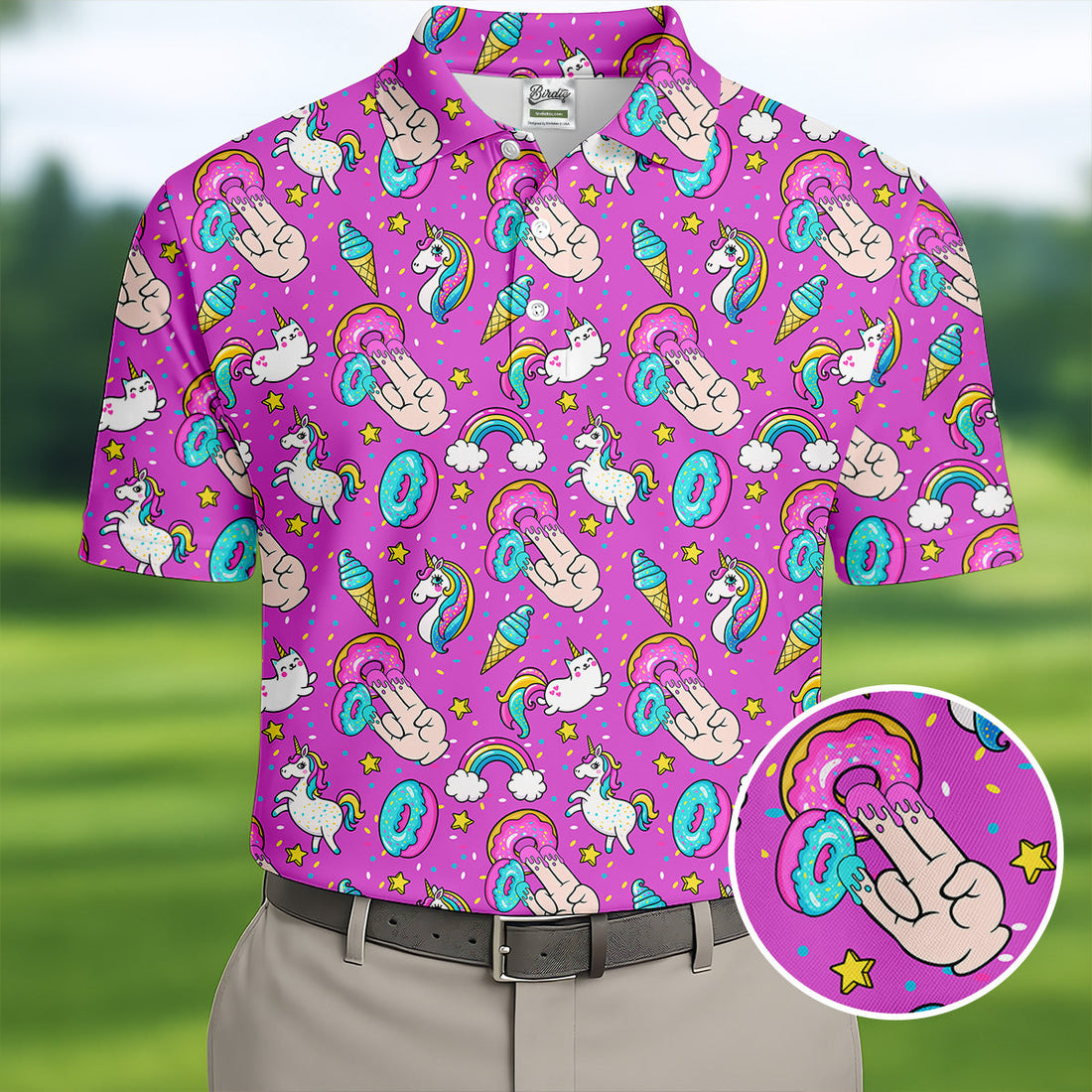 Funny Donut Fingers Pink Adult Humor Mens Golf Shirts, Polo ShirtFor Men, Valentines Golf Gift