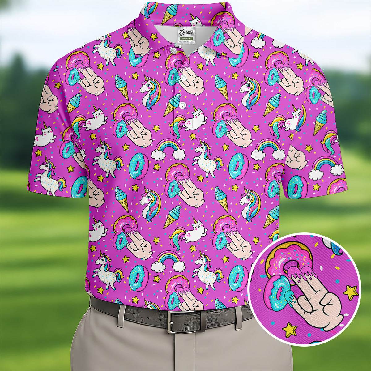 Funny Donut Fingers Pink Adult Humor Mens Golf Shirts, Polo ShirtFor Men, Valentines Golf Gift