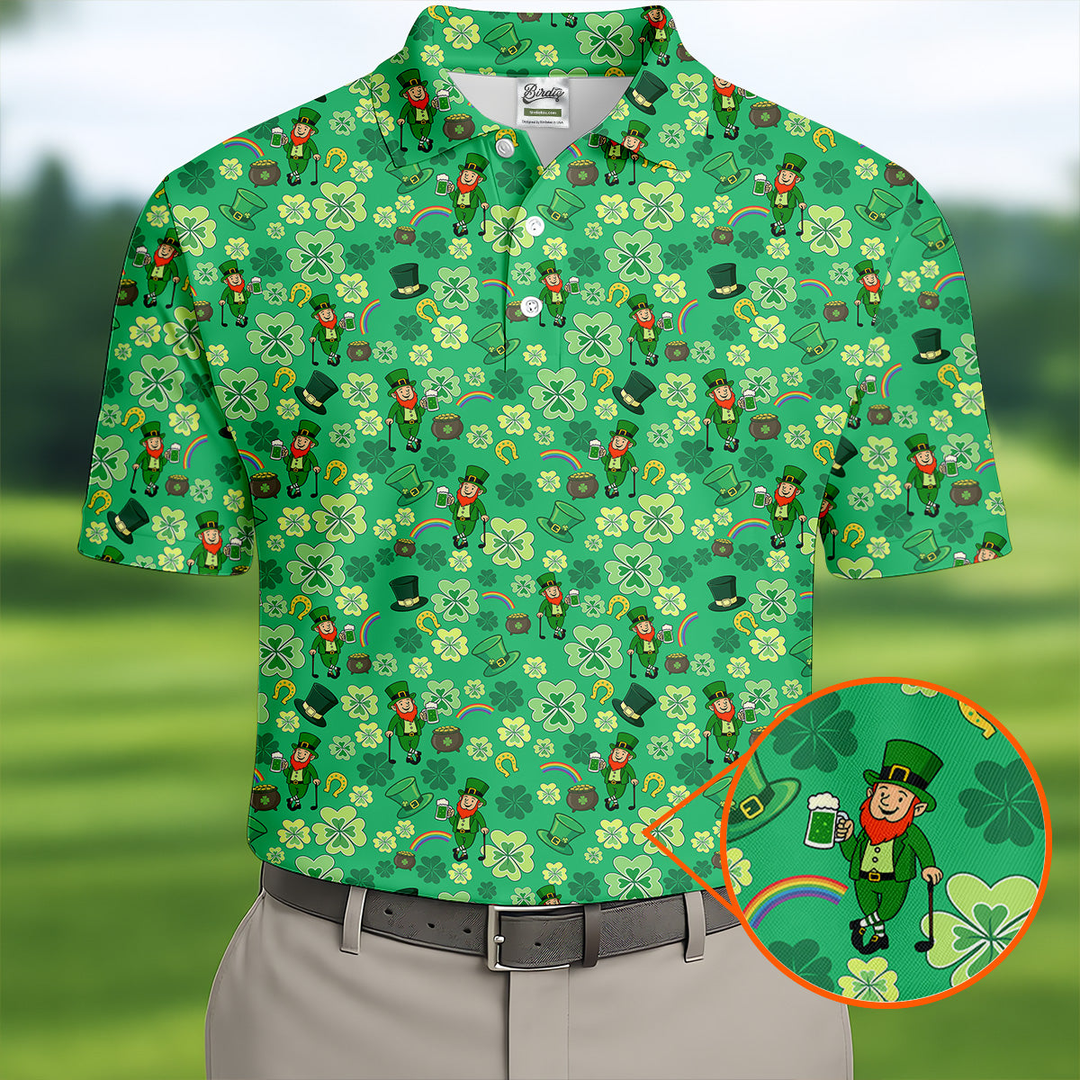 Shamrock St Patrick's Day Light Green Golf Shirt, Polo ShirtFor Men, Golf Shirts For Men, Golfing Apparel