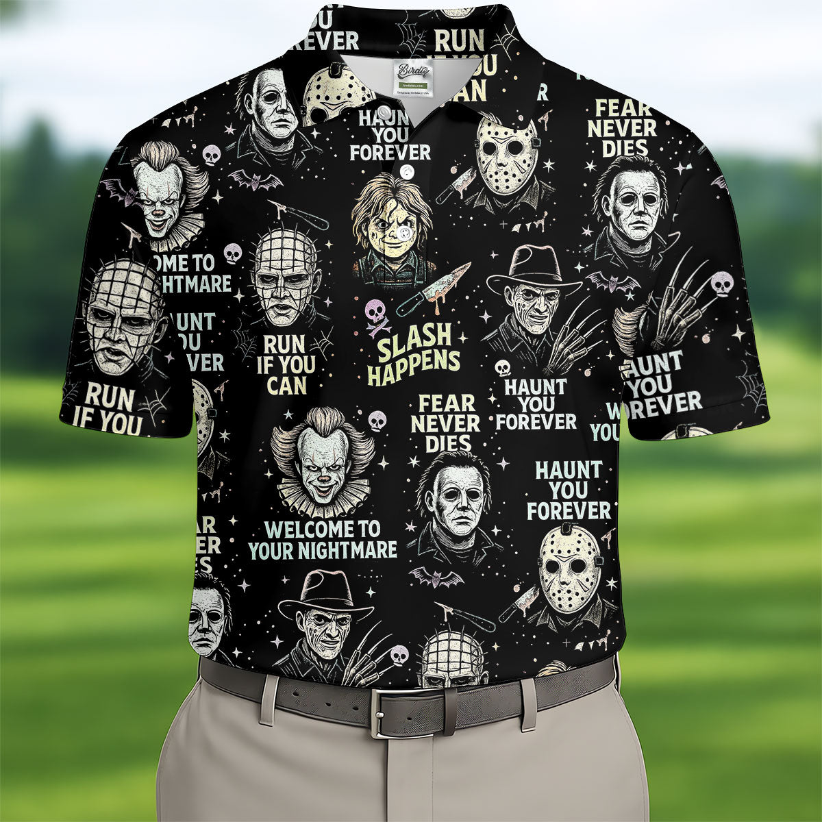 Scream Squad Horror Halloween Character Halloween Polo Shirt Horror Movie Shirt, Men's Golf Polo