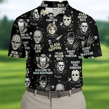Scream Squad Horror Halloween Character Halloween Polo Shirt Horror Movie Shirt, Men's Golf Polo