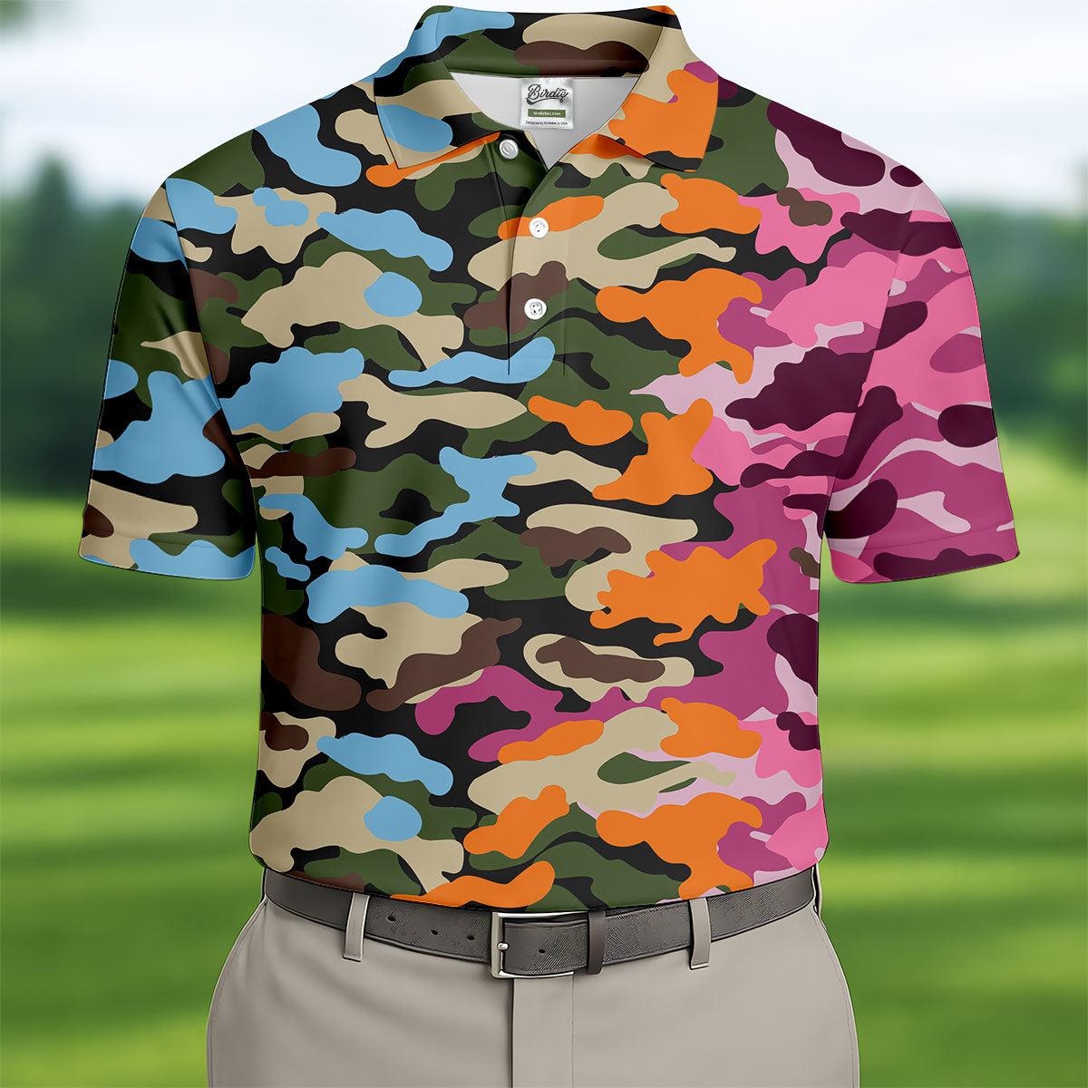 Rainbow Camouflage Golf Tops For Men, Cool Golf Outfit, Polo Shirtor Men, Golf Shirts For Men