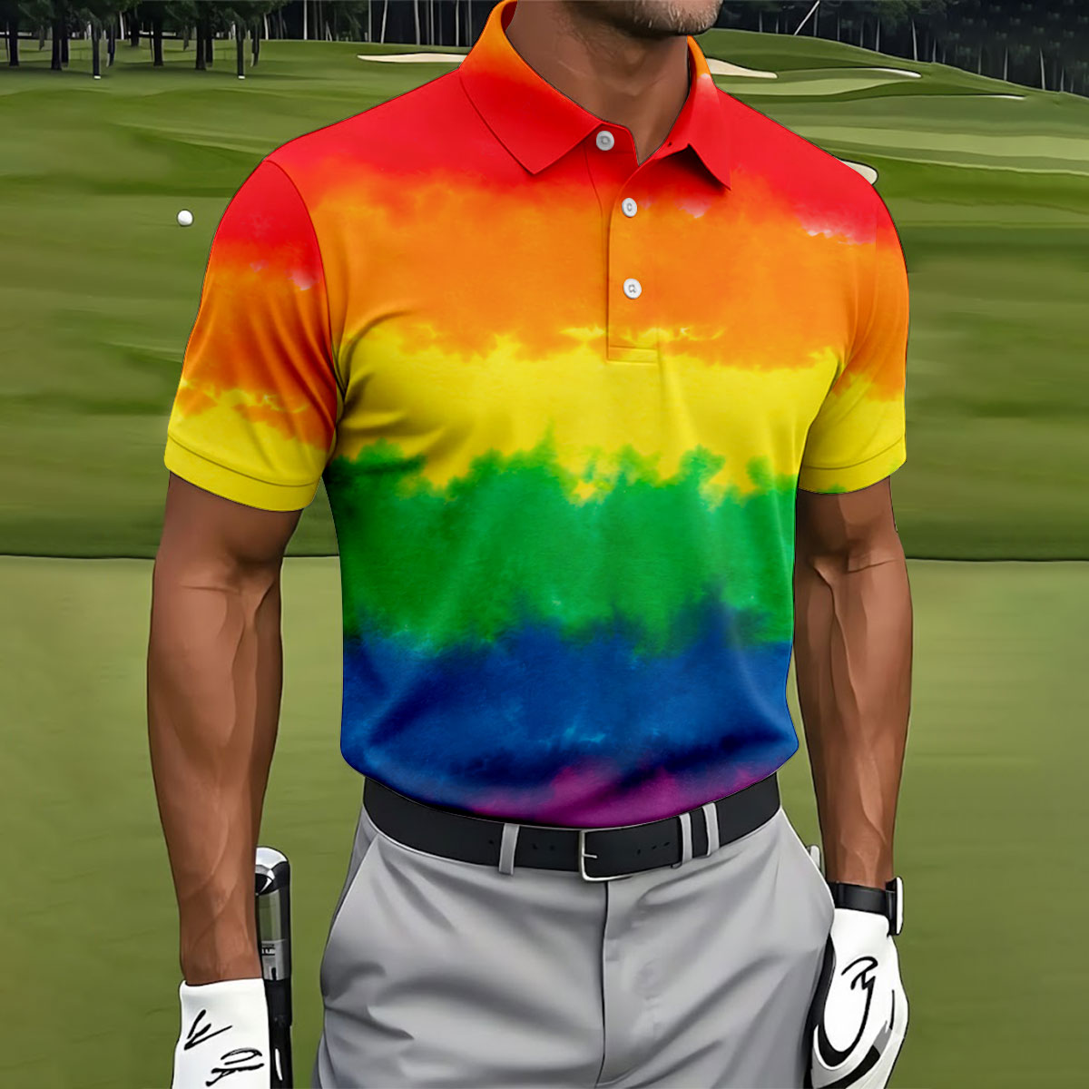 LGBT Rainbow Pride Month Celebrate Tie-Dye Print Golf Tops For Men, Pride Colors Golf Shirts For Men
