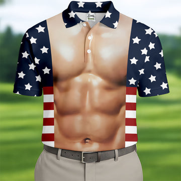American Flag Pattern Men's Funny Golf Shirts, 250th Anniversary Performance Golf Shirt, Polo Shirt Men