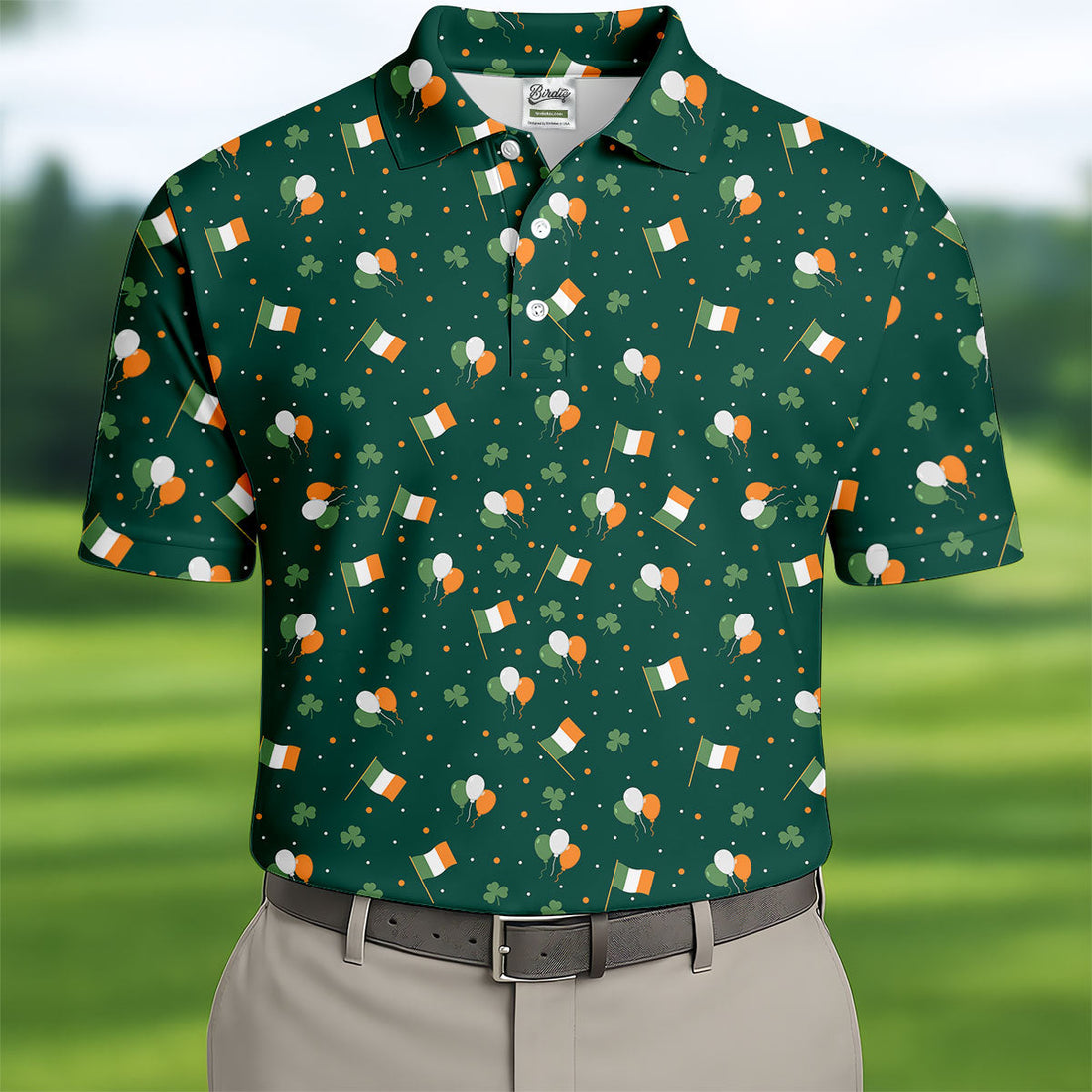 Blue White Orange Confetti Balloons Irish Flag St Patrick's Day Golf Shirt, Golf Gift For Men, Golf Shirts For Men