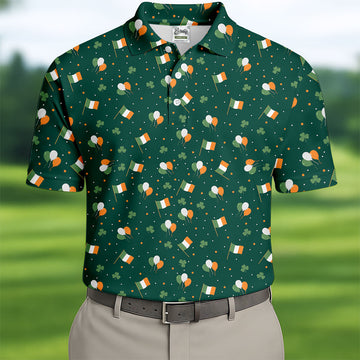 Blue White Orange Confetti Balloons Irish Flag St Patrick's Day Golf Shirt, Golf Gift For Men, Golf Shirts For Men