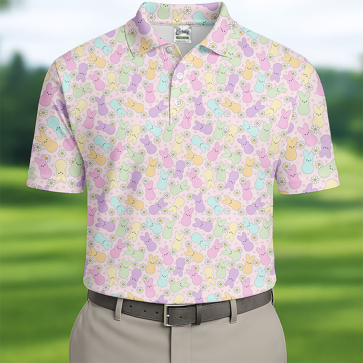 Easter Bunny Seamless Pattern Golf Shirts For Men, Men's Funny Golf Shirts, Cute Golf Outfit, Polo ShirtFor Men