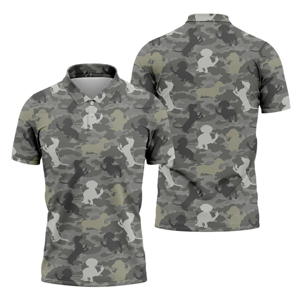 Grey Camo Poodle Dog Pattern Golf Shirt, Mens Polo Shirt, Golf Shirts For Men, Performance Golf Shirt