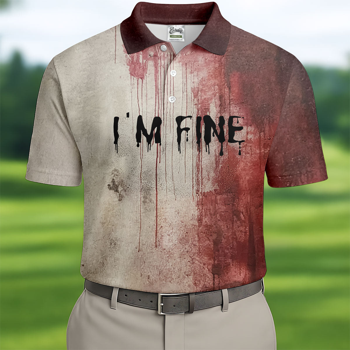 I'm Fine Halloween Blood Splatter Golf Tops For Men, Horror Blood Polo ShirtFor Men, Unique Gift For Golfer