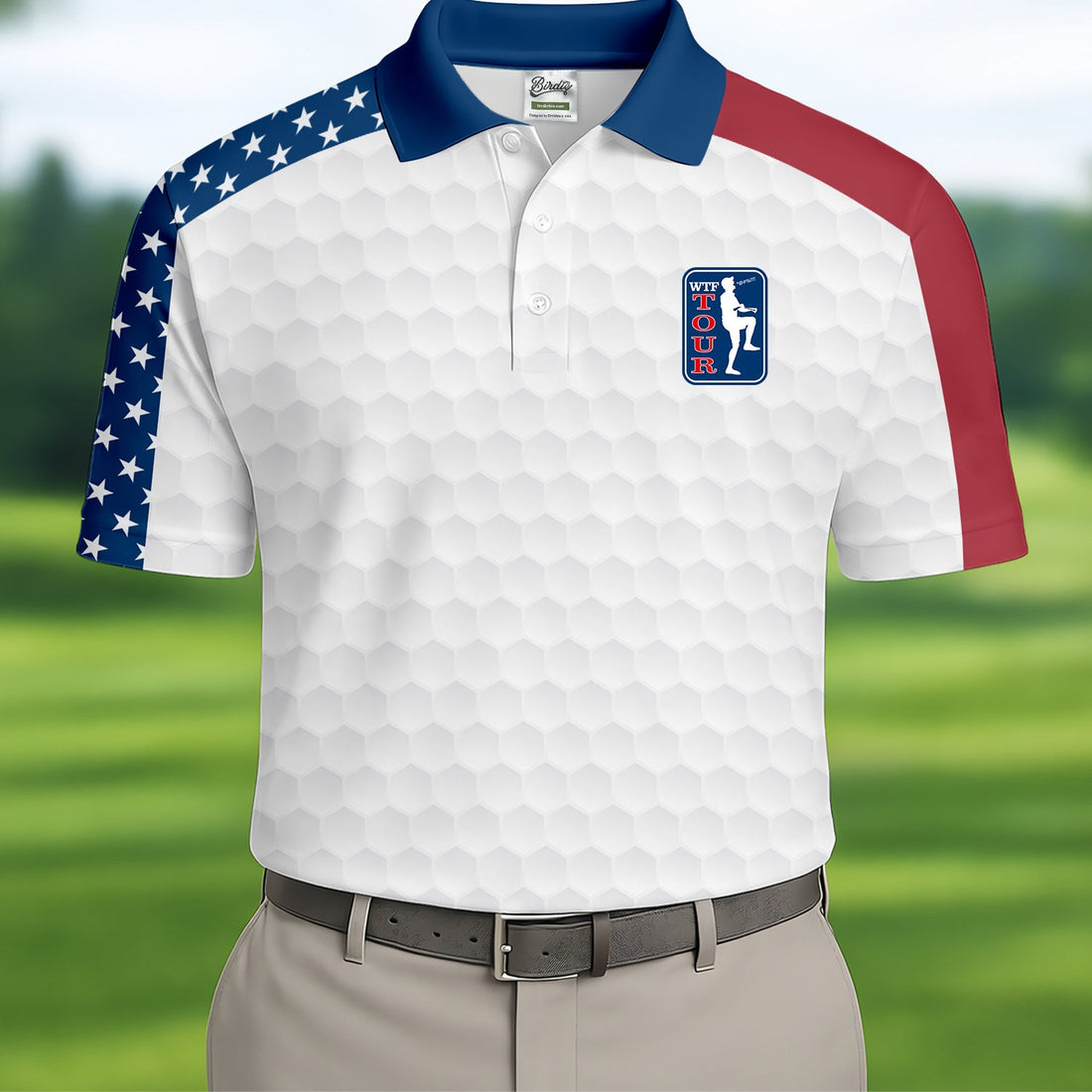 WTF Tour Angery Golfer Golf Ball Pattern Red White Blue Golf Shirts For Men, Polo Shirt Men